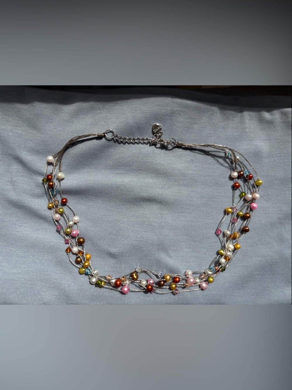 Multi-Color Beaded Multi-Strand Necklace with Silver Chain